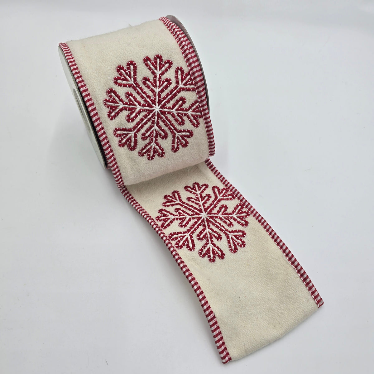 4&quot; Snowflake Embroidery/Felt Ribbon--#rw2217-wh/re