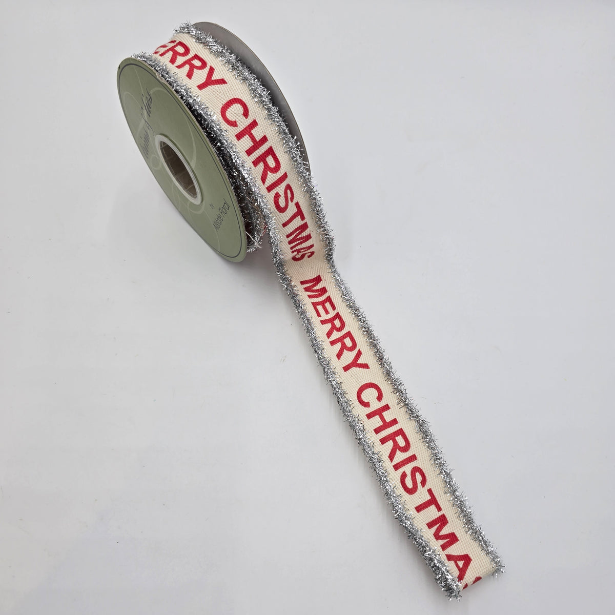 1.5&quot; Merry Christmas Twill Ribbon-Tinsel Edge--#rw2753-cr/re