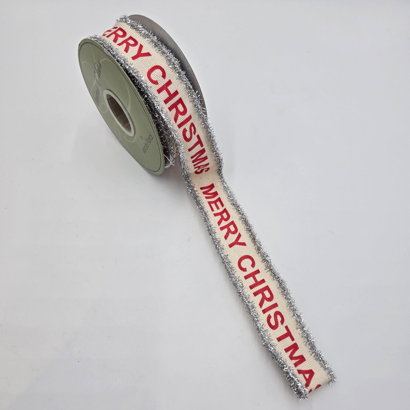 1.5" Merry Christmas Twill Ribbon-Tinsel Edge--#rw2753-cr/re