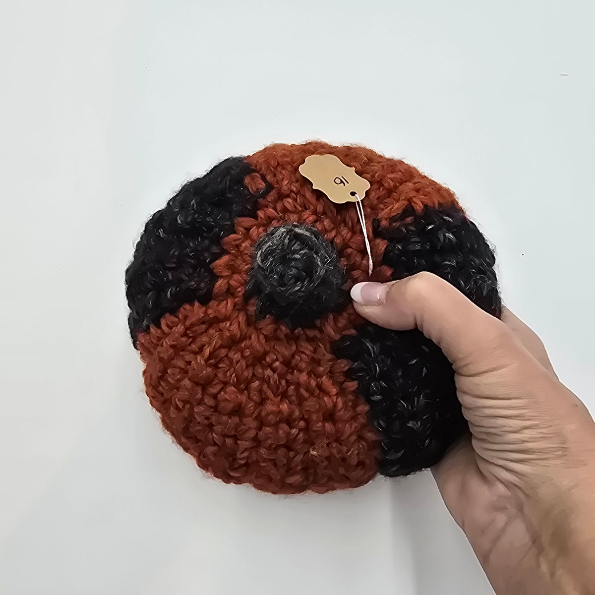 Med Handmade Pumpkin/Rust Black #16--Crochet