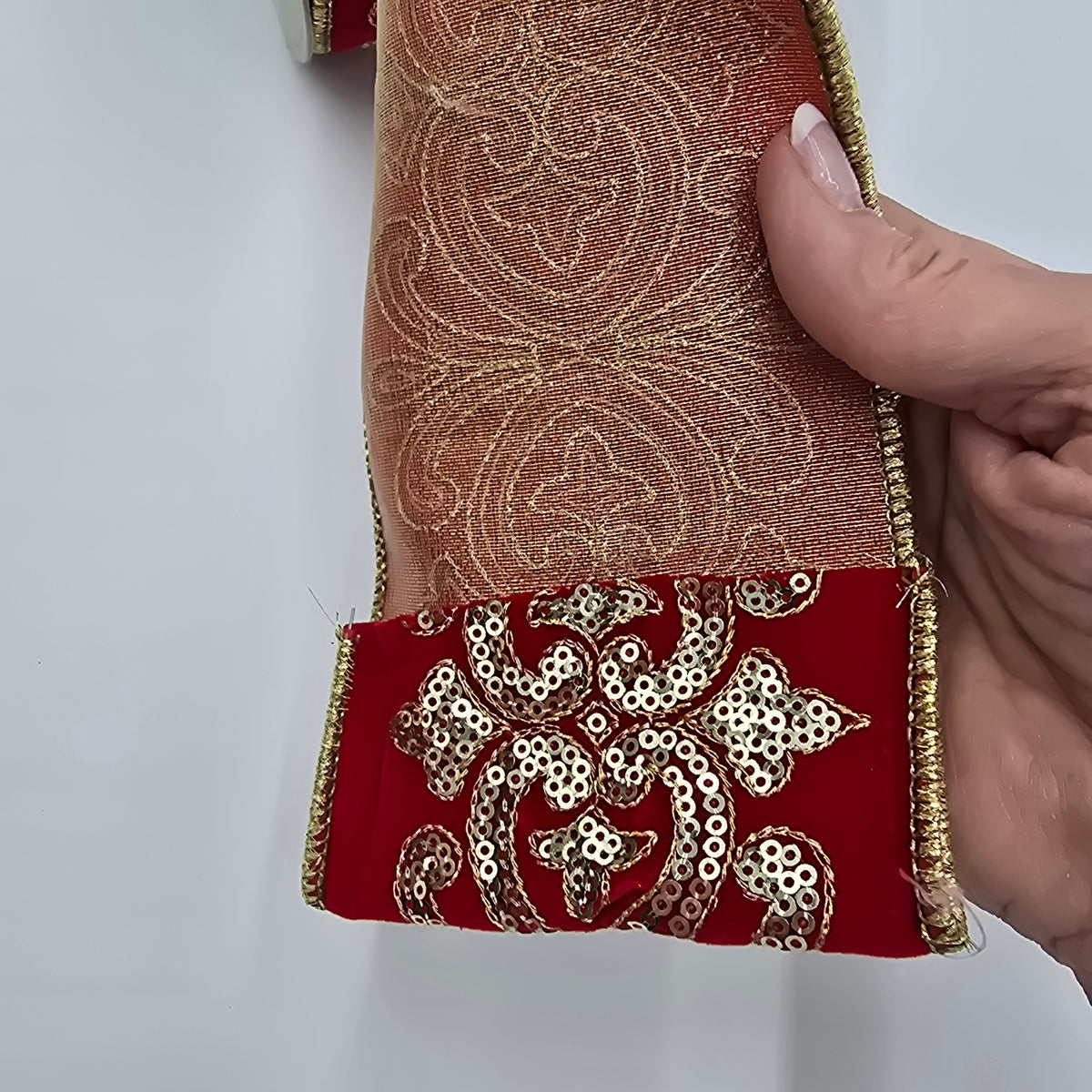 4&quot; Sequin Scroll Velvet Ribbon--#rv2749-re/go