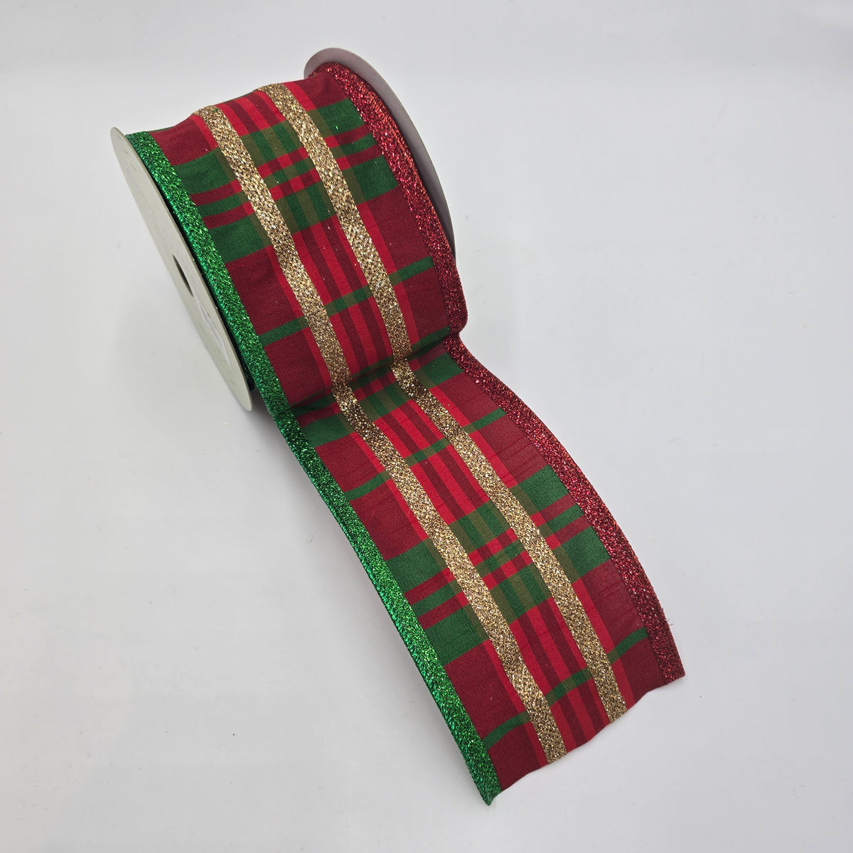 4&quot; Plaid Glitter Ribbon--#rw4917-re/gr