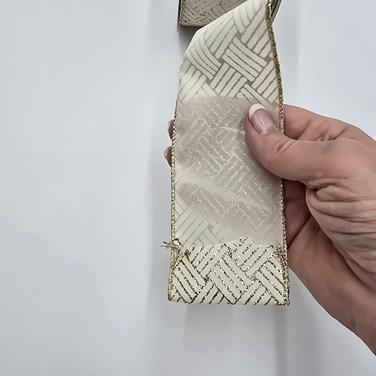 2.5&quot; Basketweave Glittered Ribbon--#rw0044-go/wh