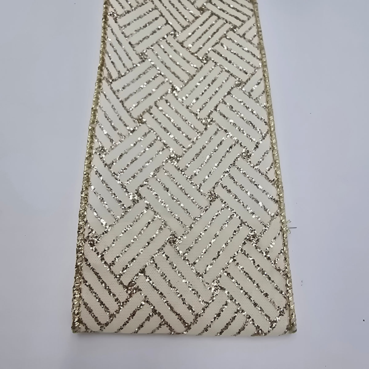 2.5&quot; Basketweave Glittered Ribbon--#rw0044-go/wh