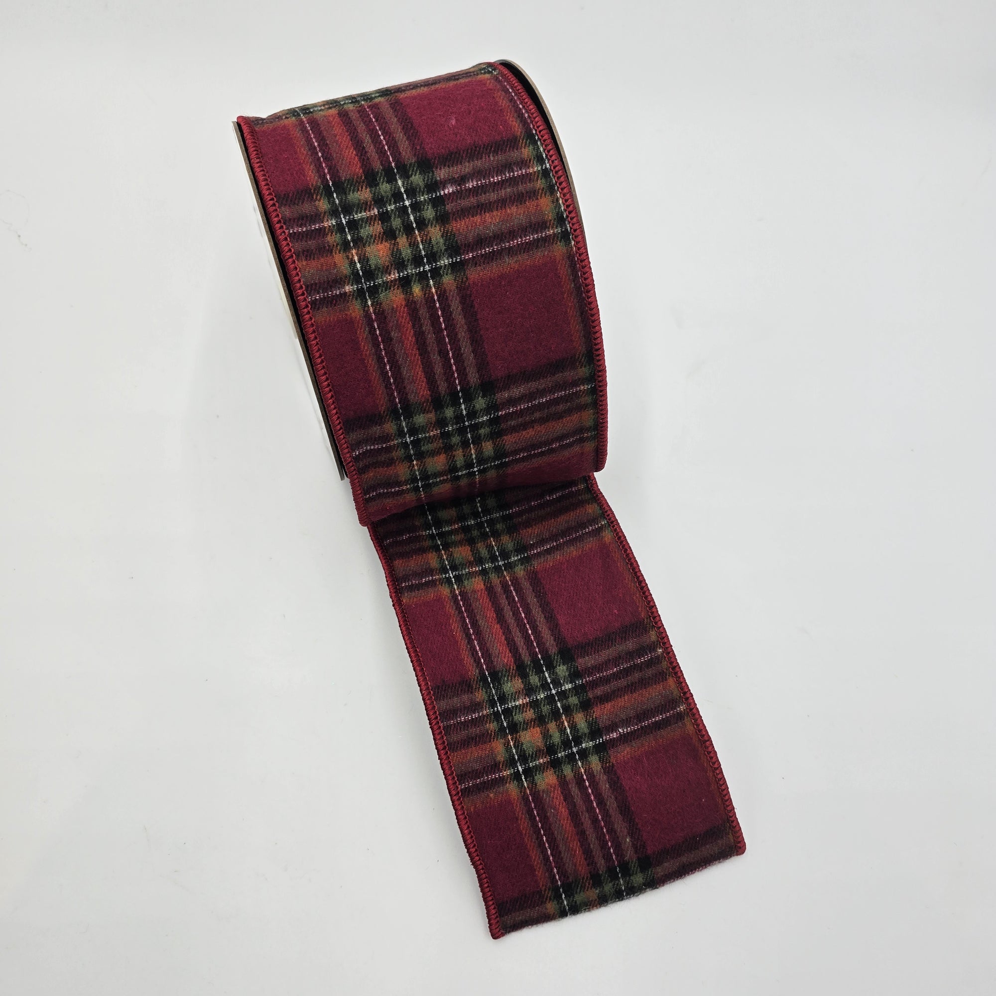 4" Plaid Felt Ribbon--#rw7354-re/gr