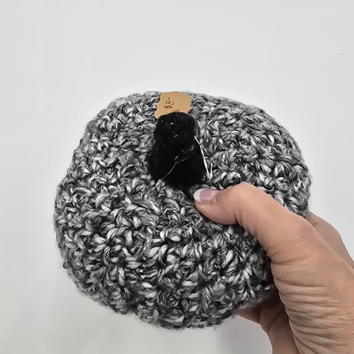 Med Handmade Pumpkin/Grey Tweed #8--Crochet