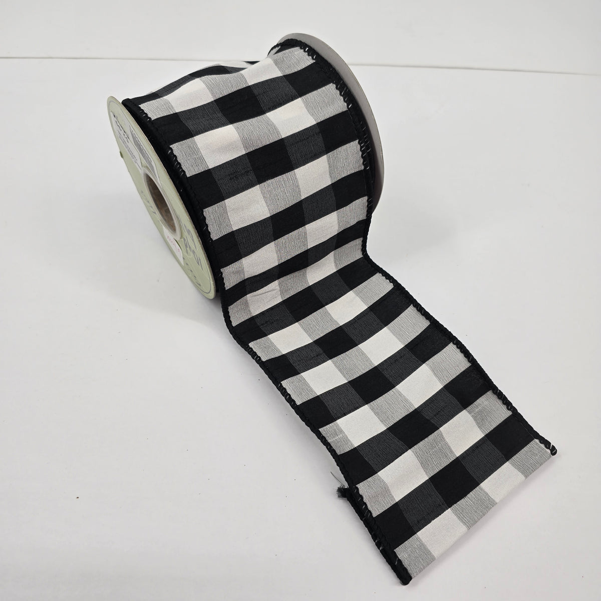 4&quot; Check Dupioni Ribbon #rw2432-bk/wh