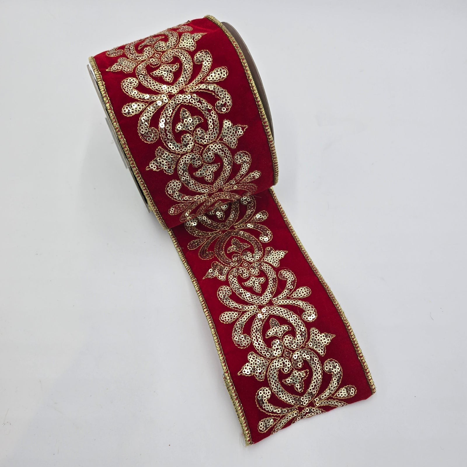 4" Sequin Scroll Velvet Ribbon--#rv2749-re/go