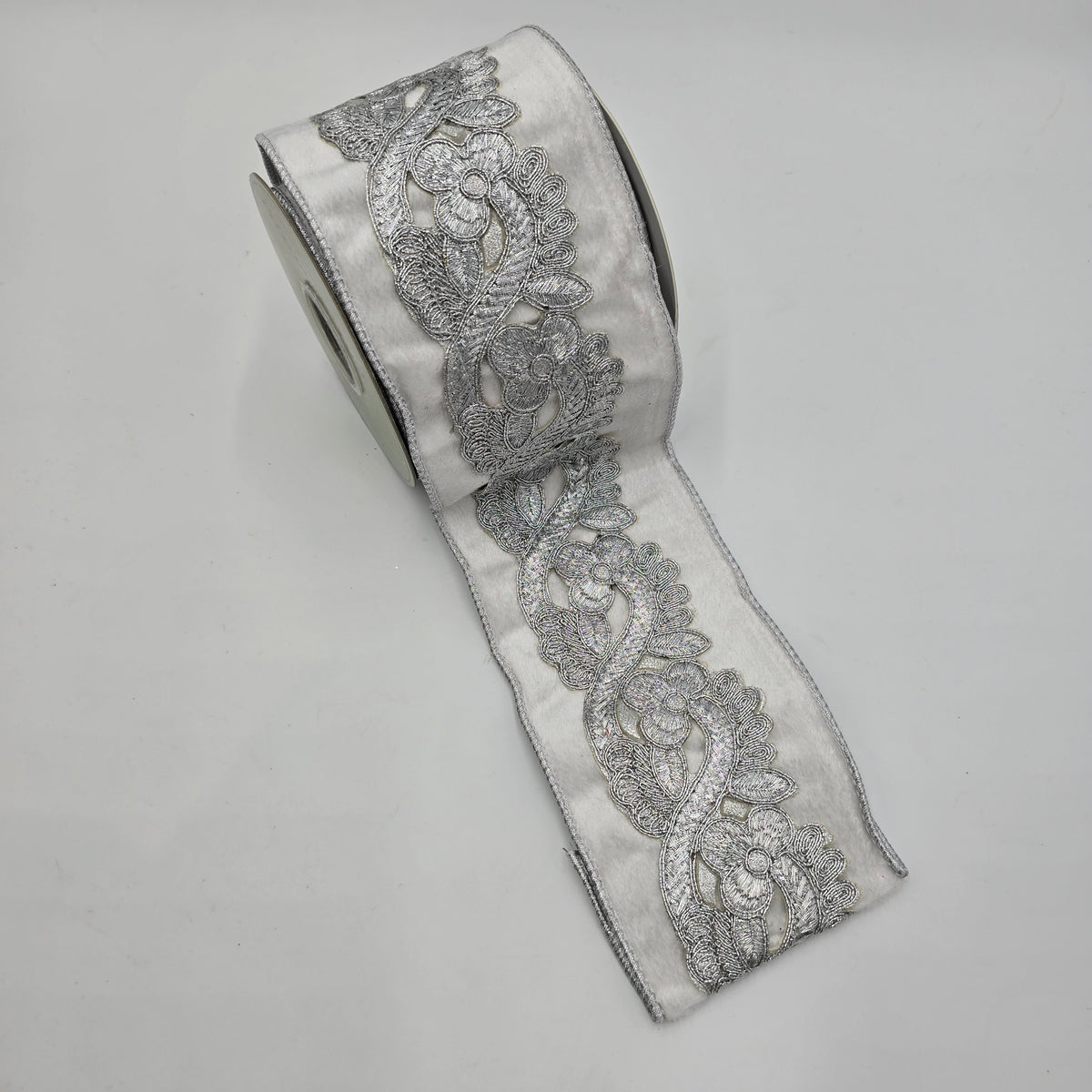 4&quot; Applique Trim Velvet Ribbon--#rv1004-cr/si