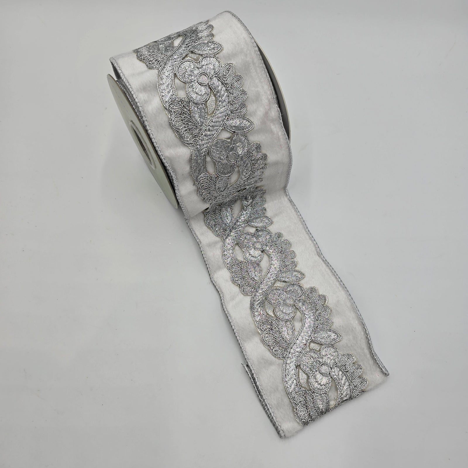 4" Applique Trim Velvet Ribbon--#rv1004-cr/si