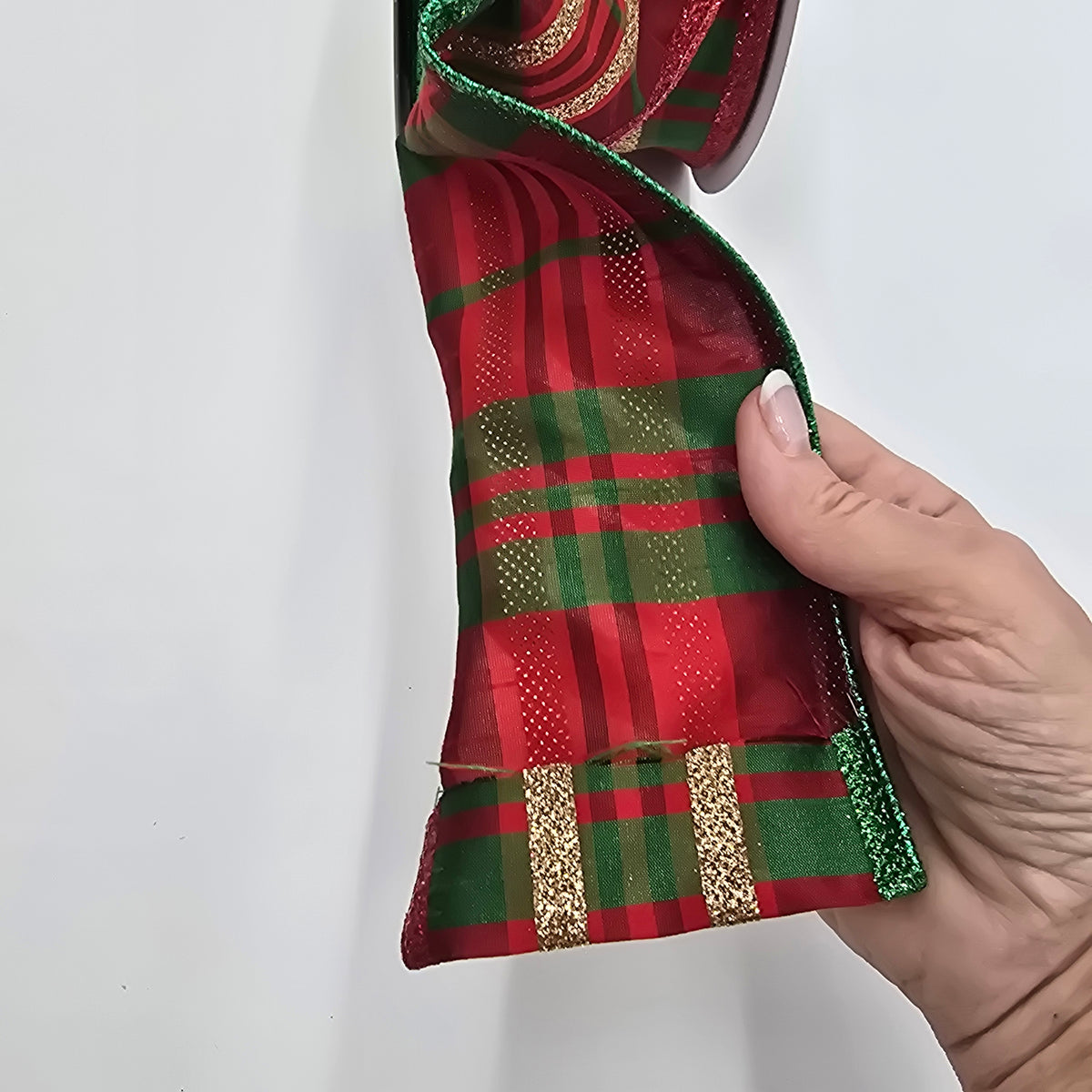 4&quot; Plaid Glitter Ribbon--#rw4917-re/gr