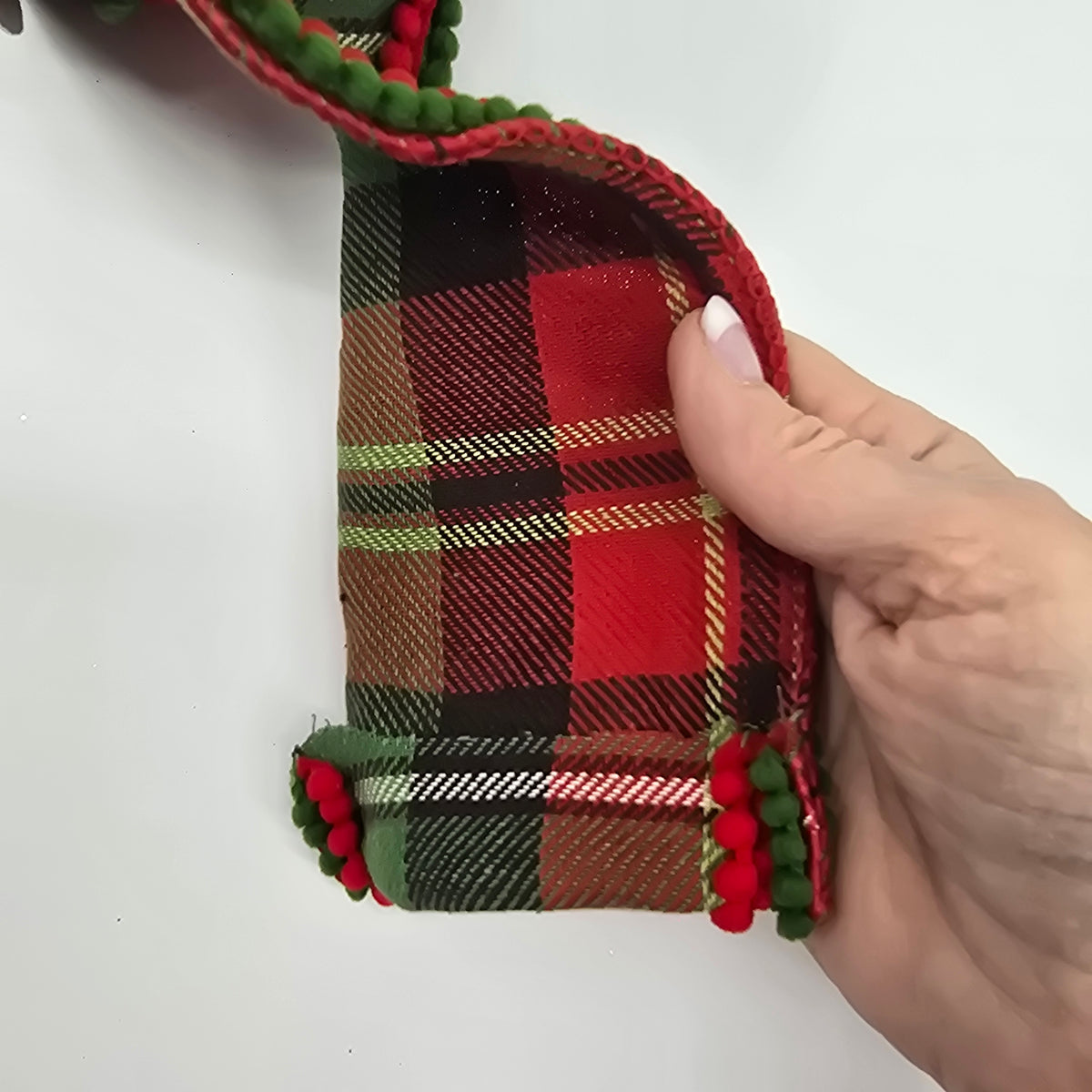 4&quot; Plaid/Pompon Ribbon--#rw0034