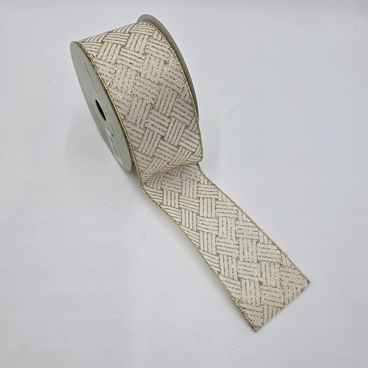 2.5&quot; Basketweave Glittered Ribbon--#rw0044-go/wh