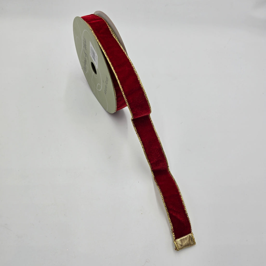 1" Velvet Ribbon-Gold Edge--#rv3005-re/go