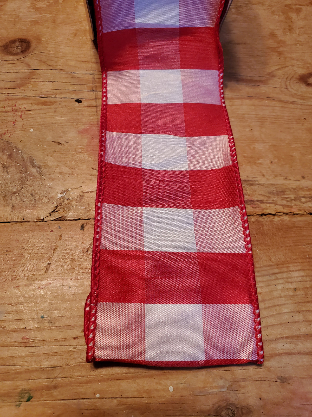 2.5&quot; Dupioni Check Ribbon-Red &amp; White