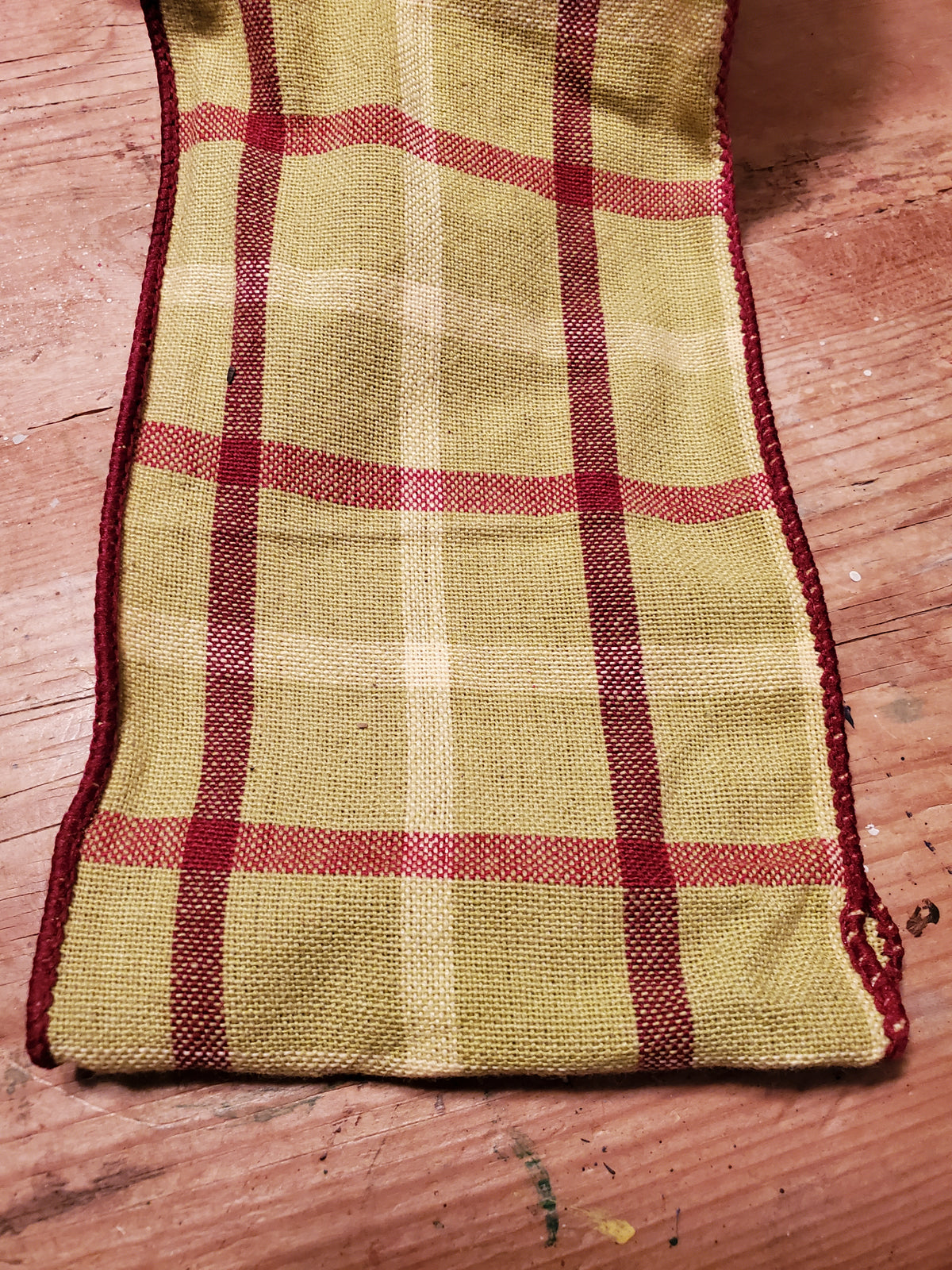 Lime Green, Deep Red &amp; Cream Plaid Ribbon--4&quot; wide