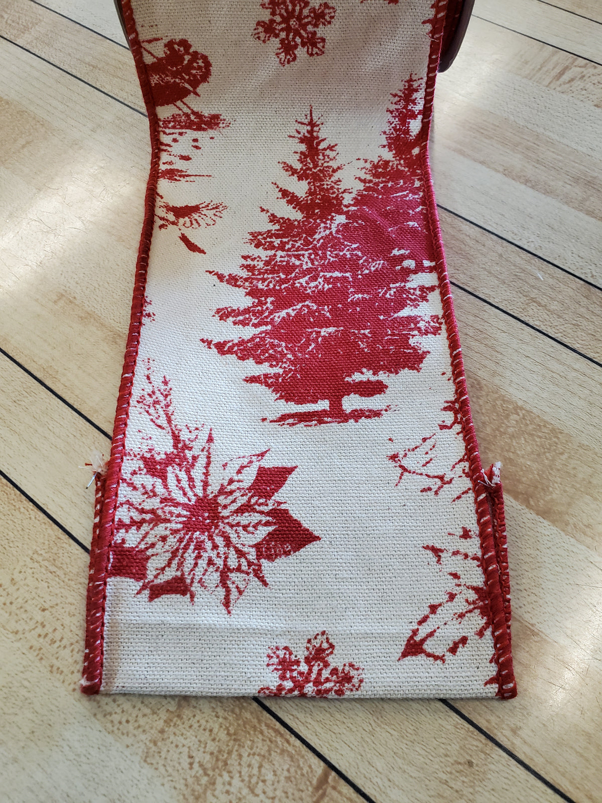 Christmas French Toile Ribbon/Trees--4&quot; W