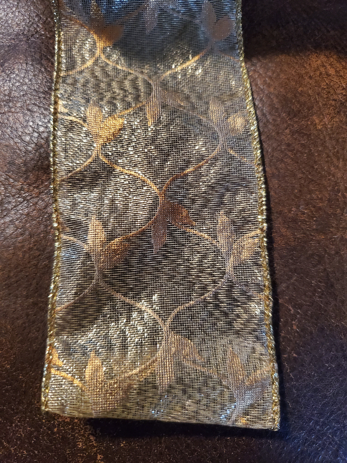 Gold Sheer Vine Pattern Ribbon-2.5&quot;