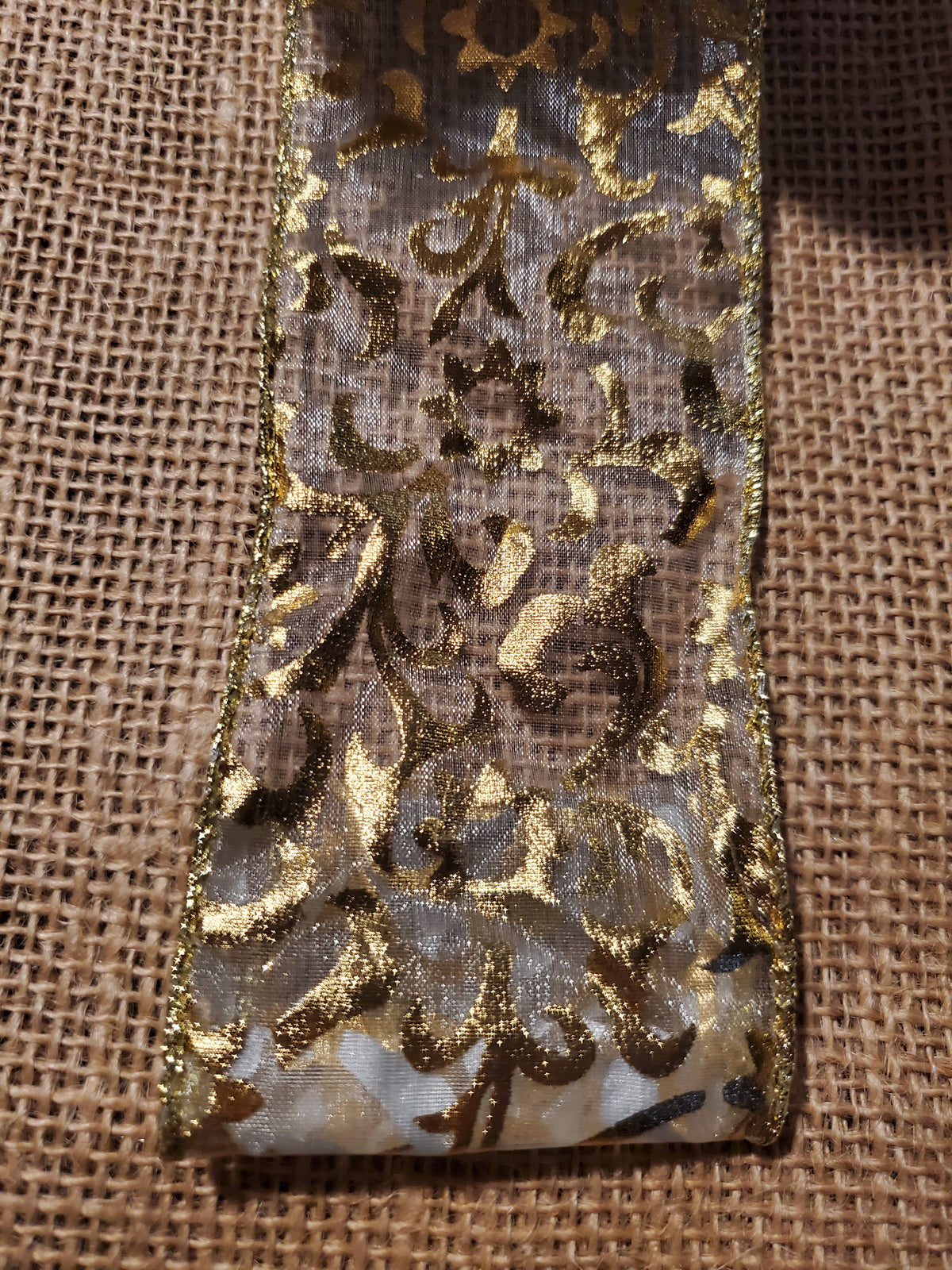 Gold Sheer/Metallic Swirl Ribbon--2.5&quot;