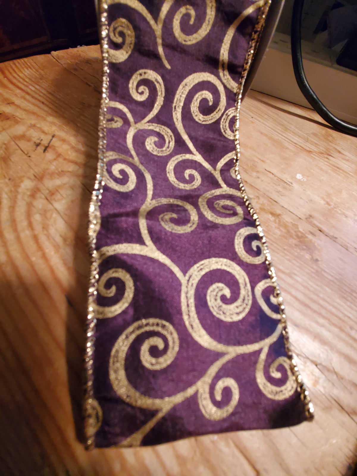 Plum &amp; Gold Swirl Ribbon-2.5&quot;