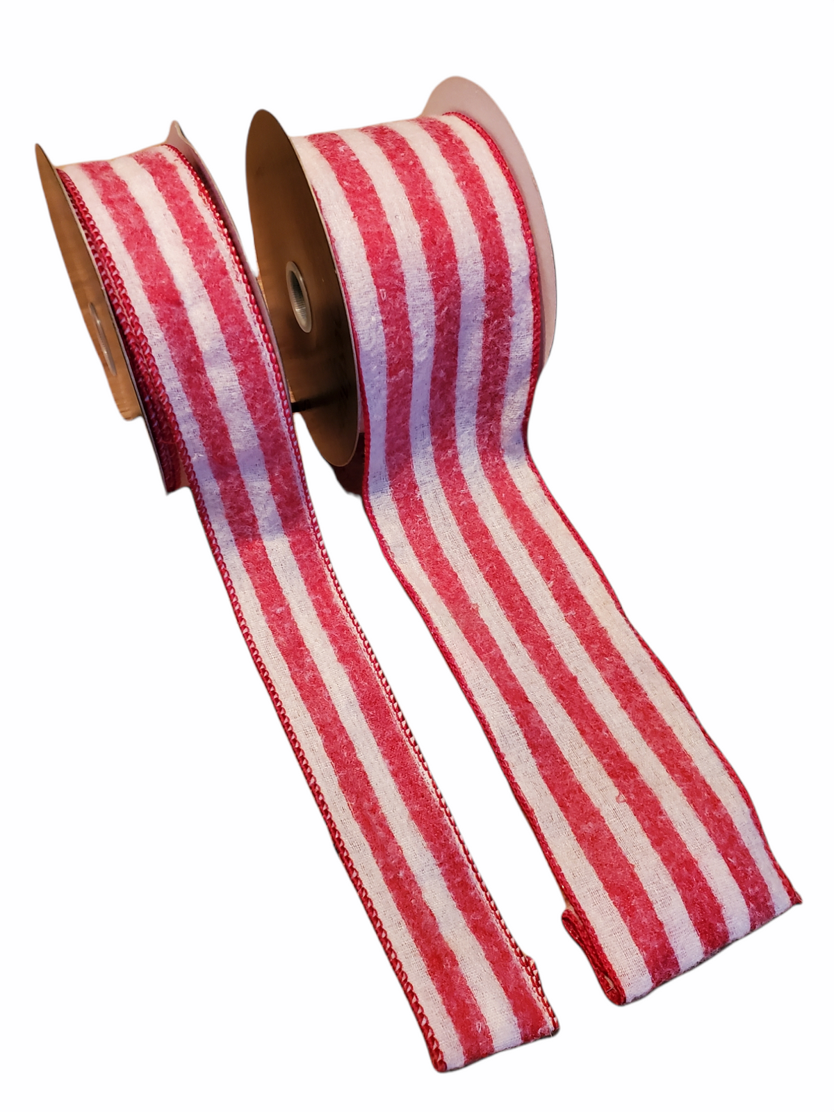 Red &amp; Cream Stripe/Flannel Ribbon--2.5&quot; #289413