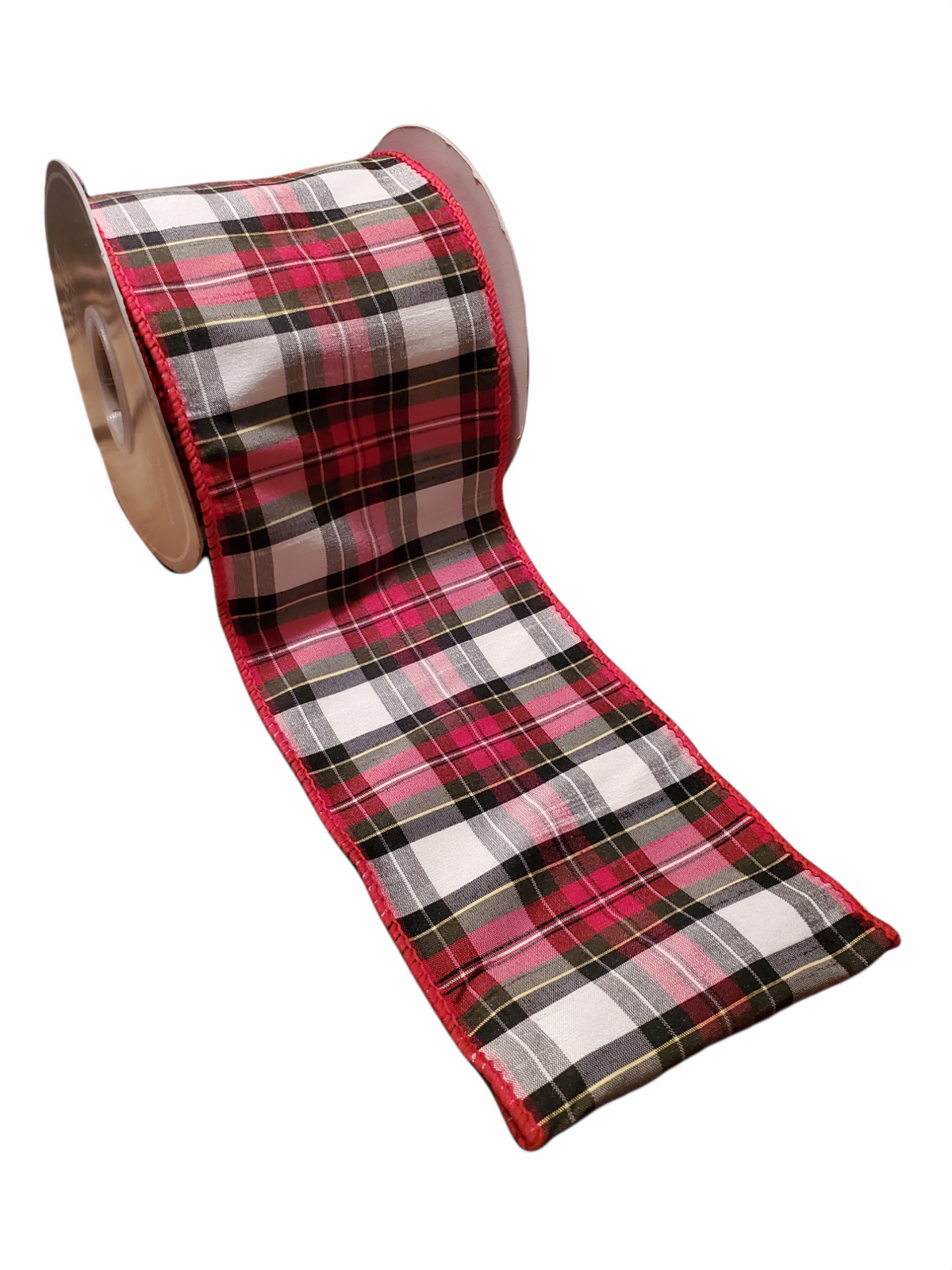 Red, Green, Black Dupioni Plaid Ribbon--4&quot; wide #r3927749