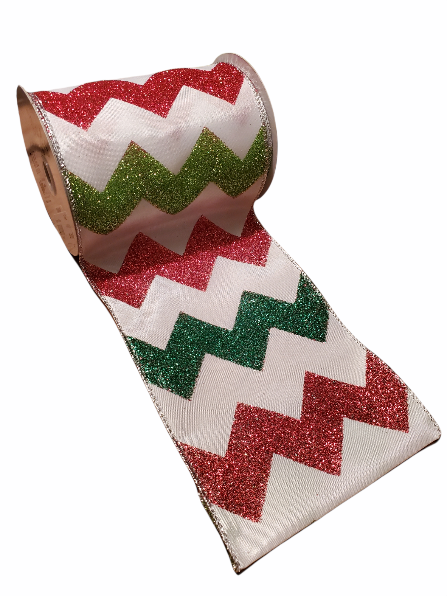 Red & Green Glitter Chevron Ribbon--5" wide