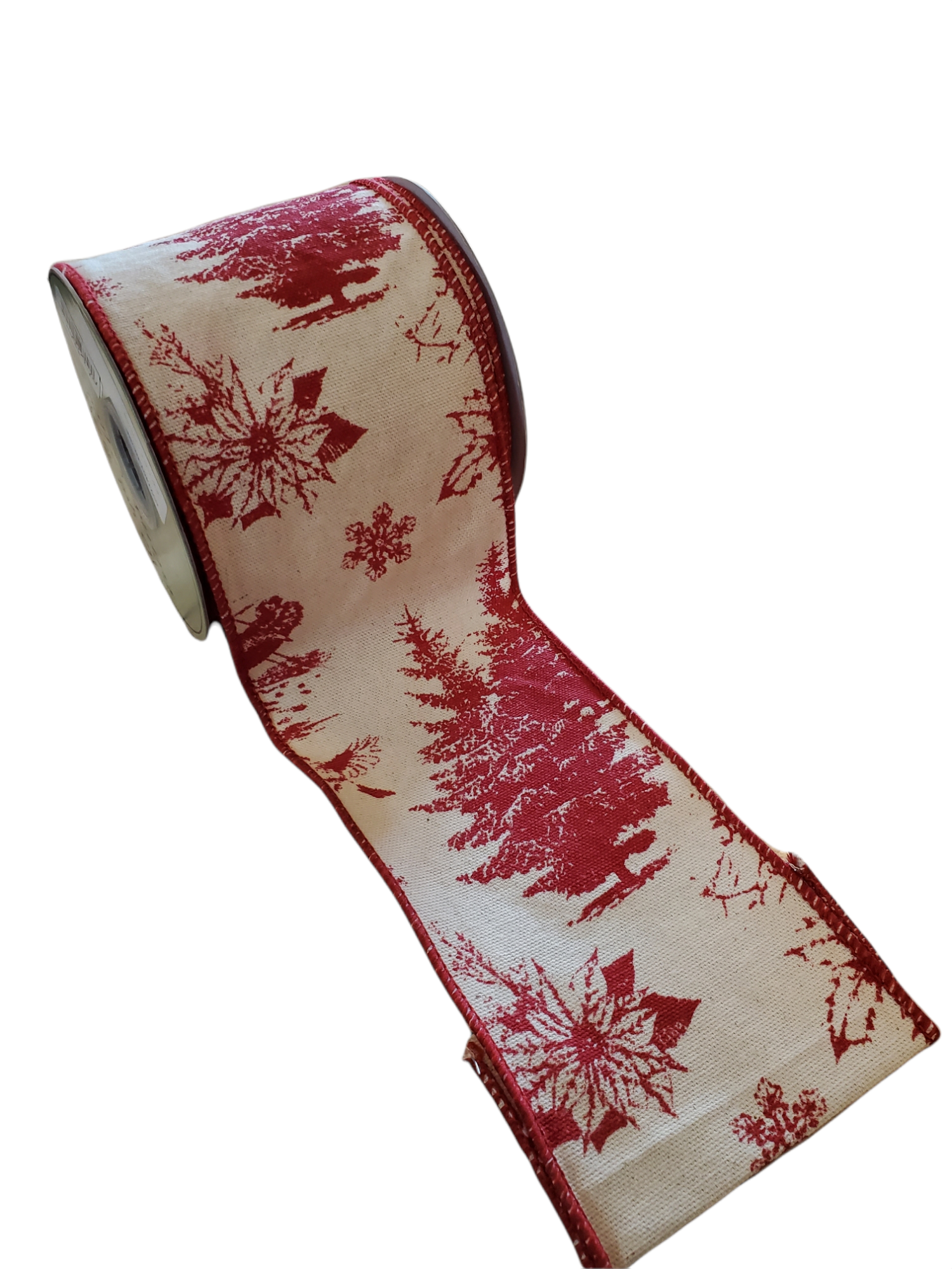 Christmas French Toile Ribbon/Trees--4" W