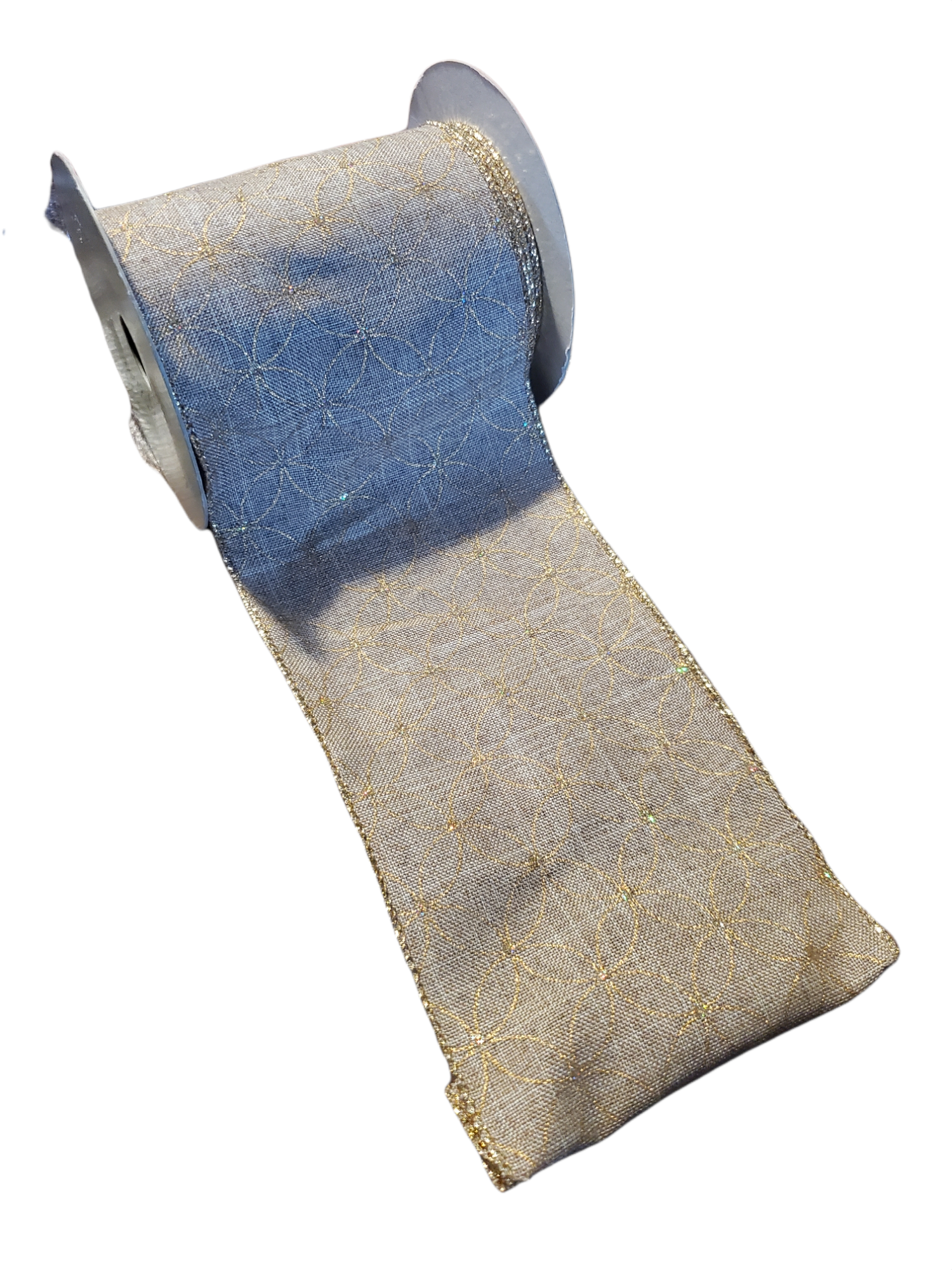 Linen Ribbon with Gold Pattern--4"