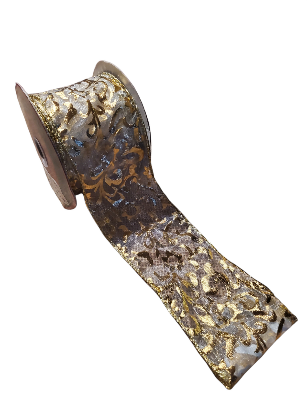 Gold Sheer/Metallic Swirl Ribbon--2.5&quot;