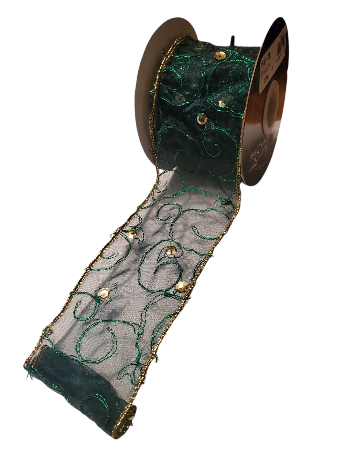 Green Sheer Embroidered/Sequin Ribbon--2.5&quot; wide #xa7724