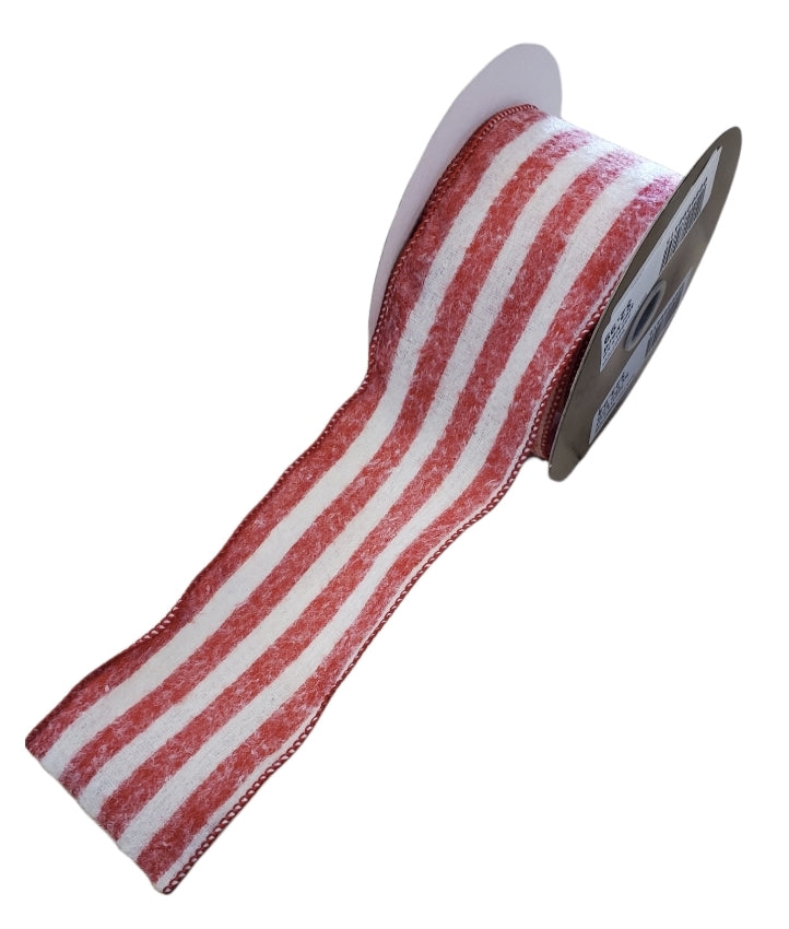 Red & Cream Stripe/Flannel Ribbon--2.5" #289413