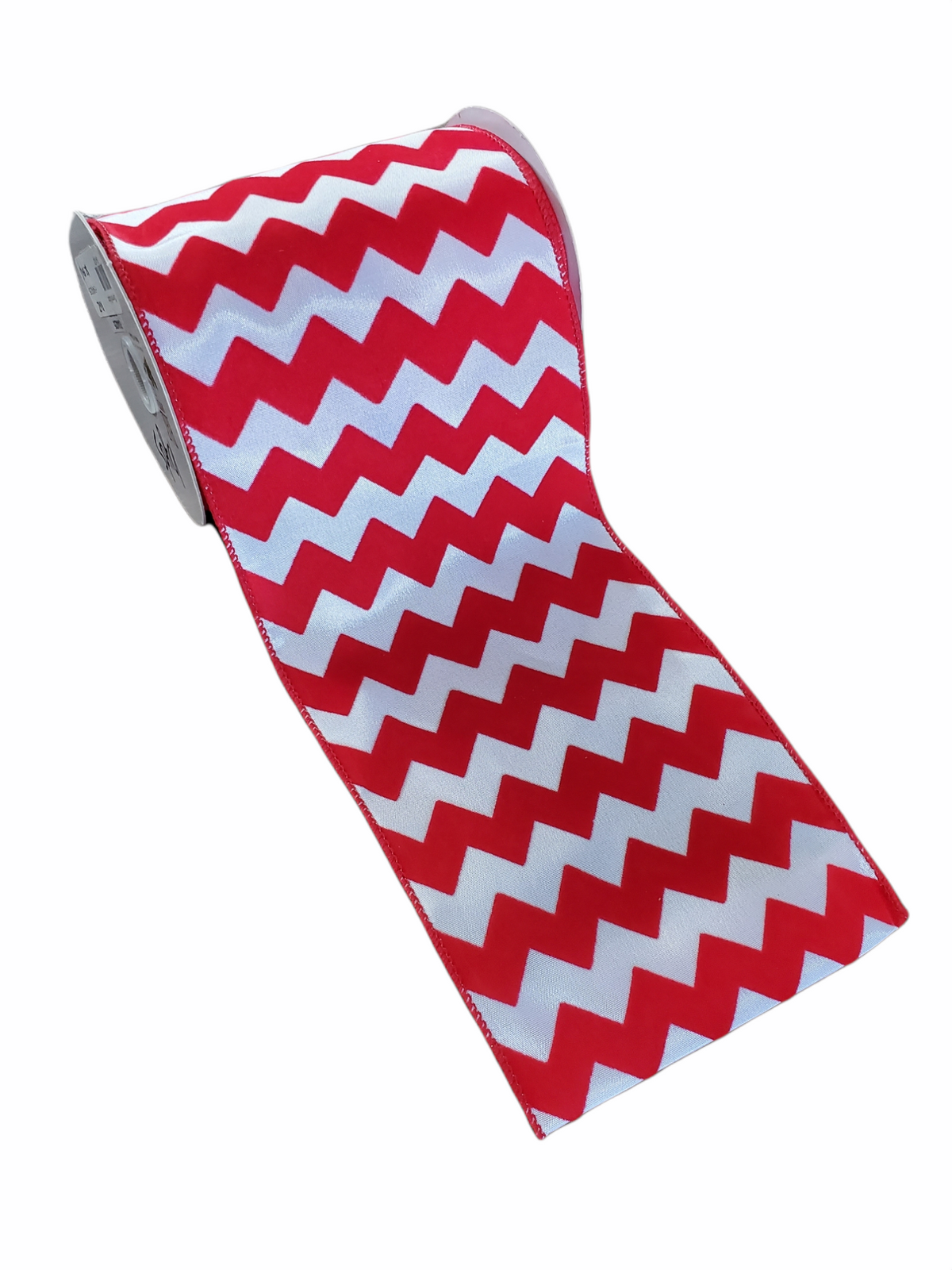 Red &amp; White Flocked Chevron Ribbon--4&quot; wide #r3404235