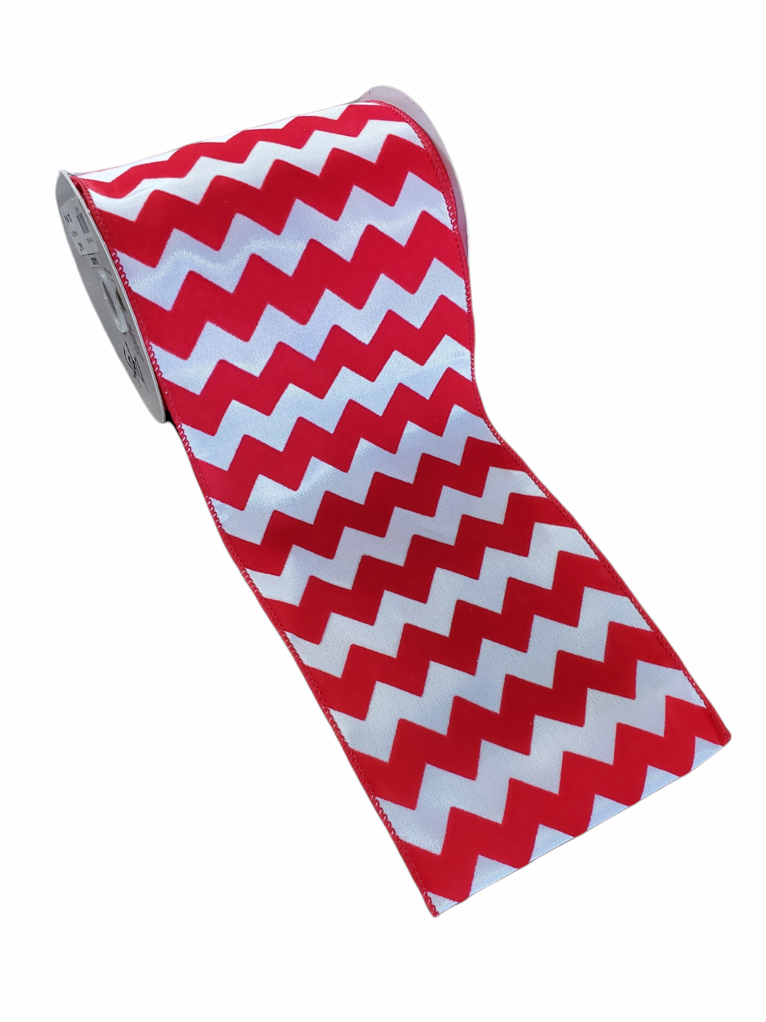 Red & White Flocked Chevron Ribbon--4" wide #r3404235