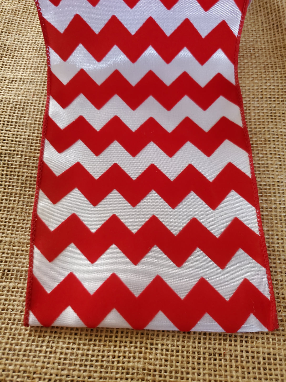 Red &amp; White Flocked Chevron Ribbon--4&quot; wide #r3404235