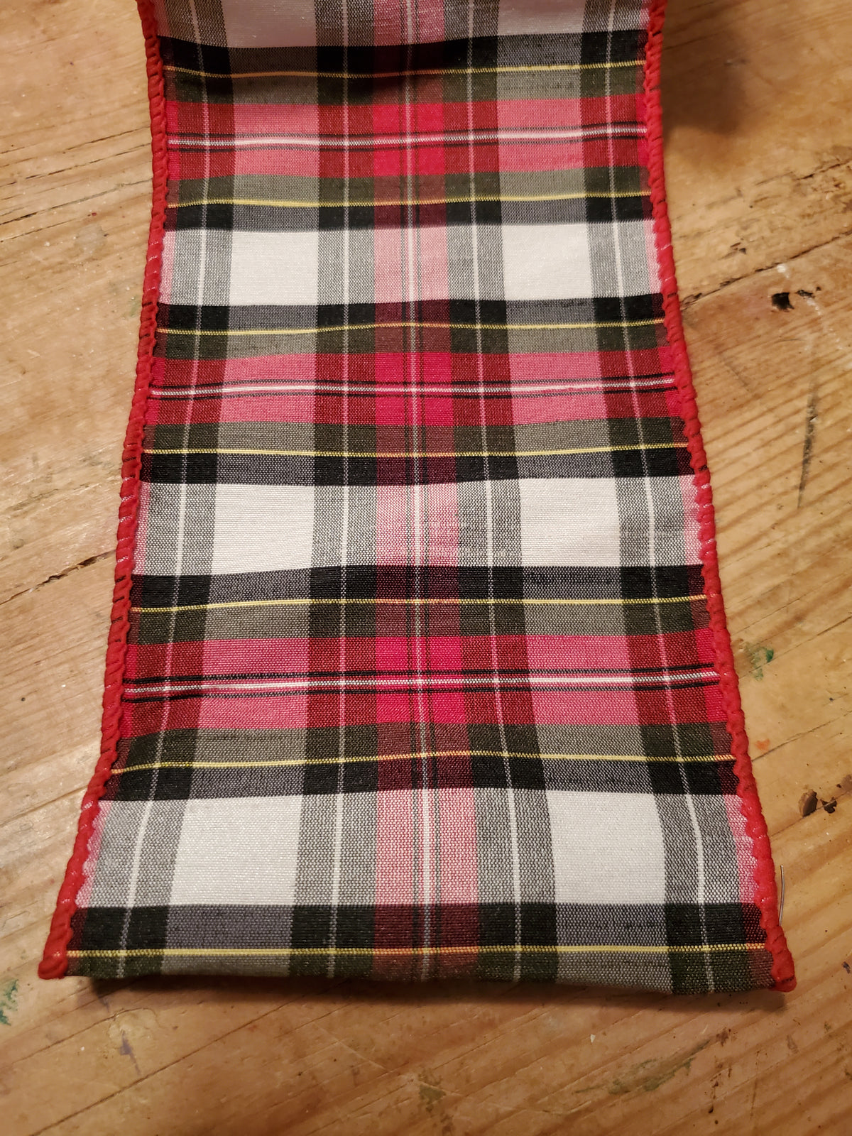 Red, Green, Black Dupioni Plaid Ribbon--4&quot; wide #r3927749